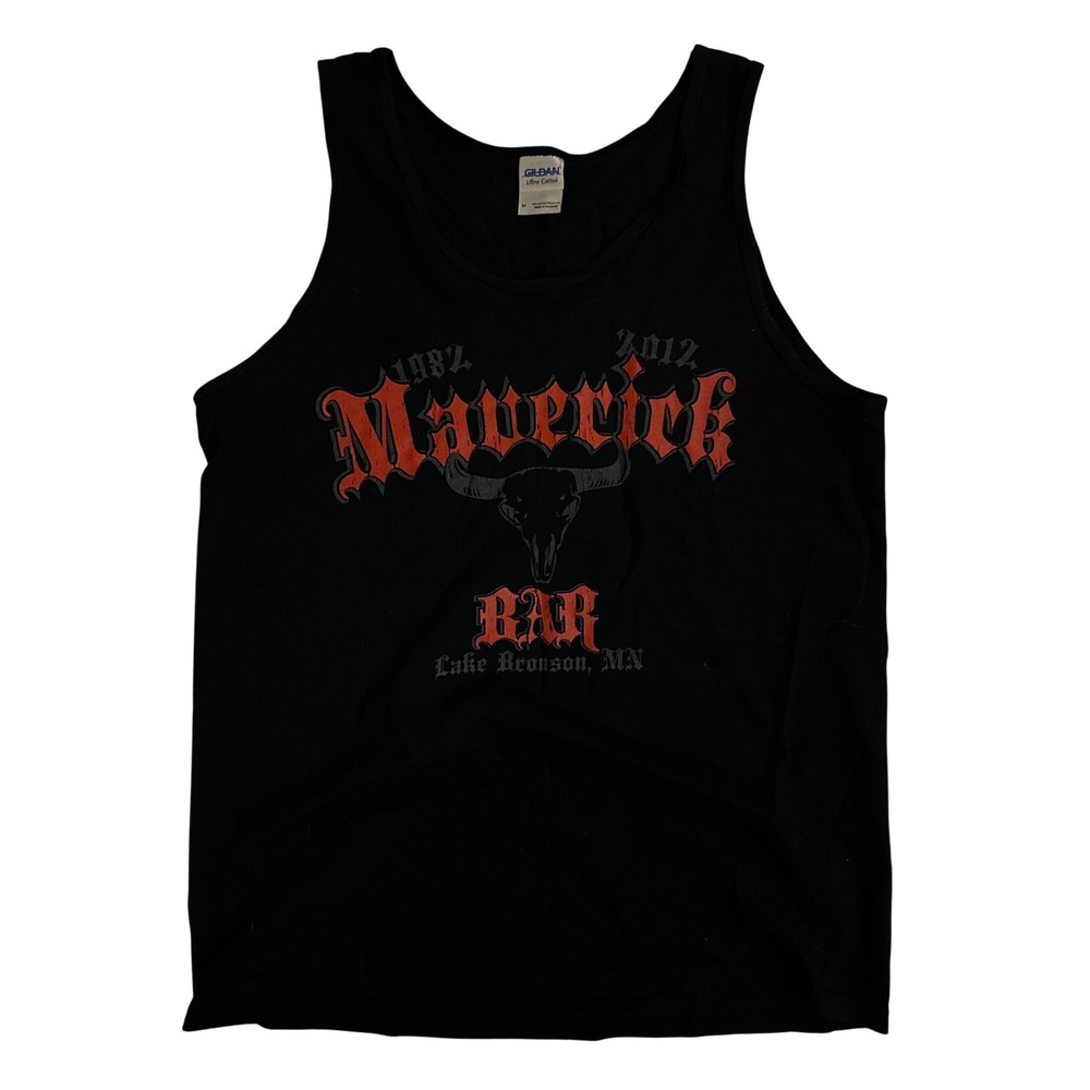 Gildan Maverick Bar Lake Bronson MN Graphic Tank Top Black Mens Medium 1982-2012